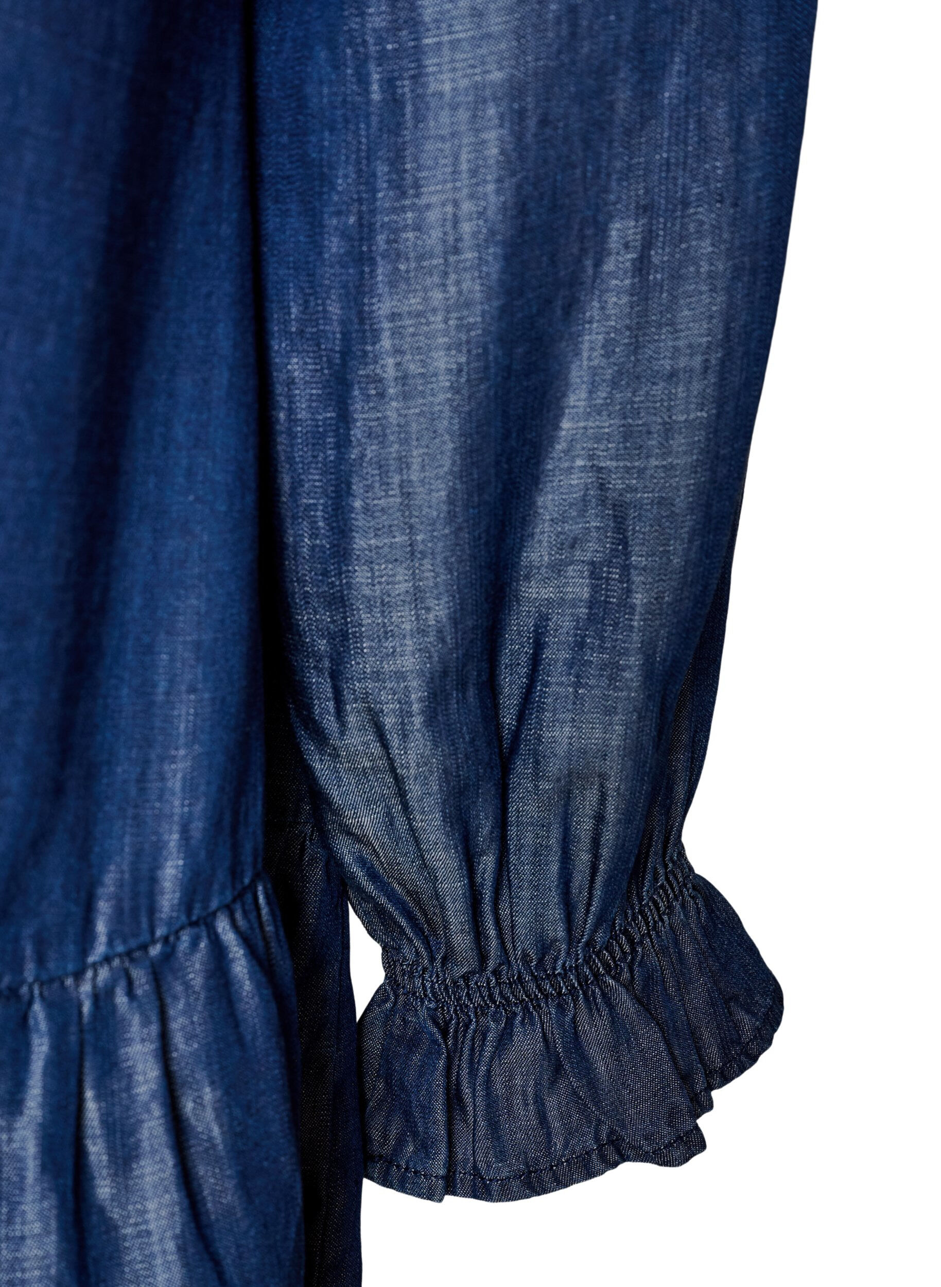 ZizziKorte jurk in denimlook met ruches, Blauw, Packshot image number 3