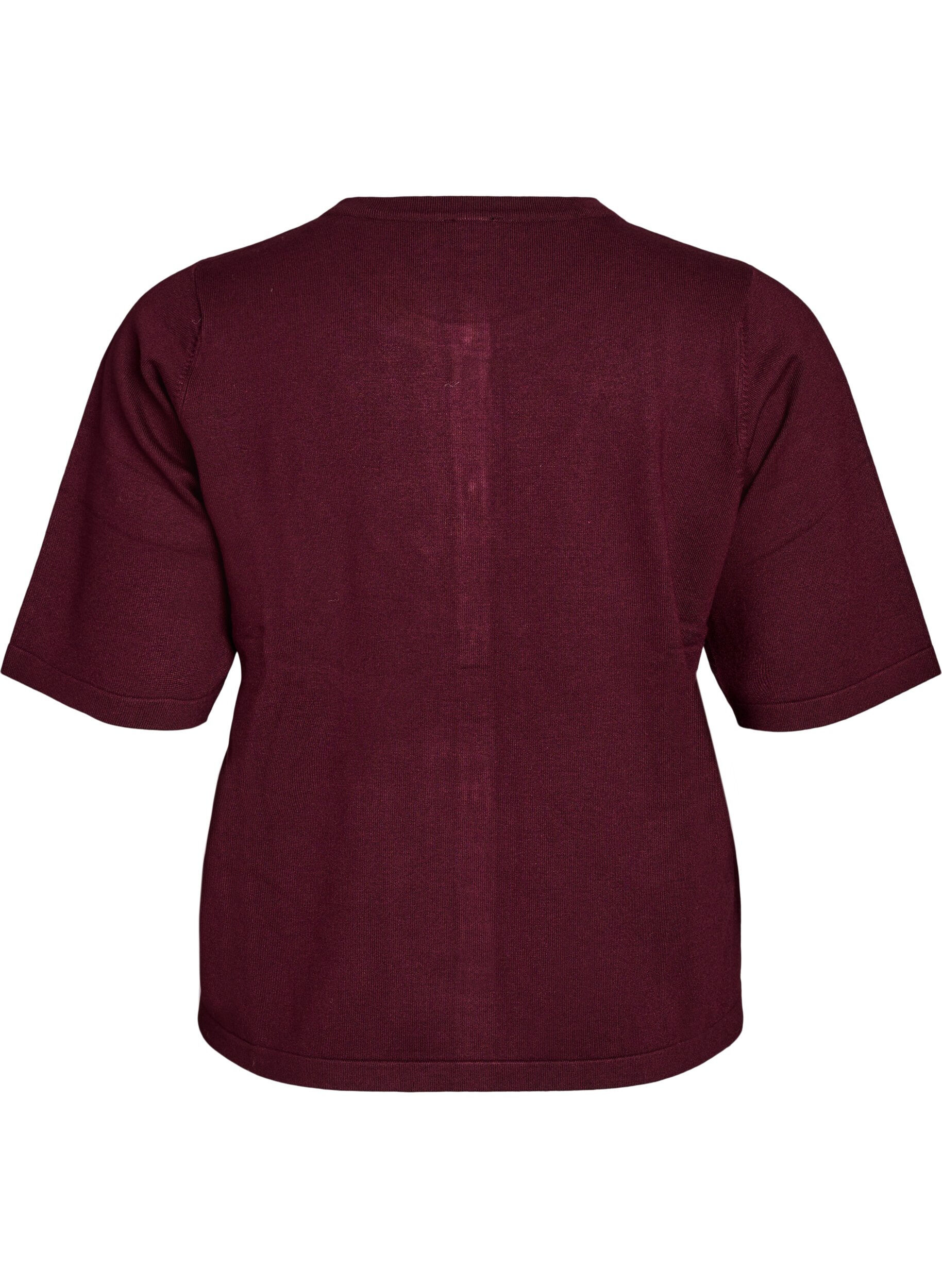 ZizziGebreid vest met hartvormige knopen en korte mouwen, Rood, Packshot image number 1