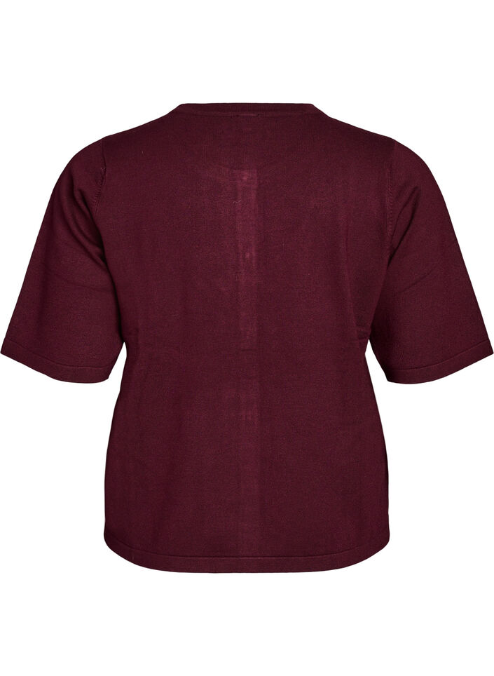 Gebreid vest met hartvormige knopen en korte mouwen, Rood, Packshot image number 1