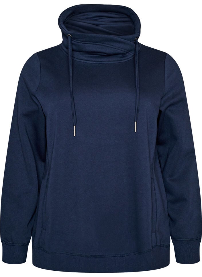 Sweatshirt met hoge kraag en zakken, Blauw, Packshot image number 0