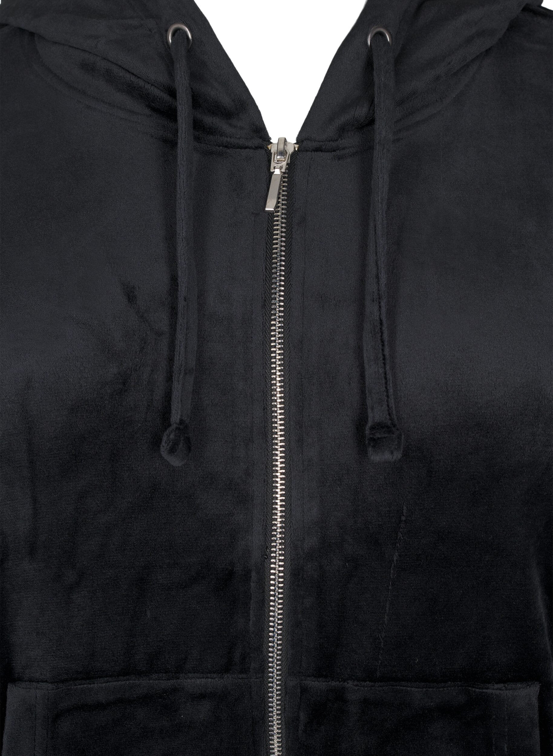 Zizzi Velours vest met capuchon, Black, Packshot image number 2