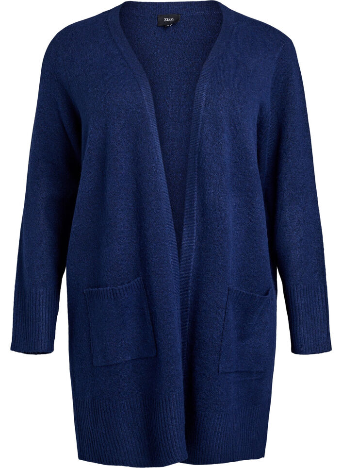 Geribd gebreid vest met zakken, Blauw, Packshot image number 0