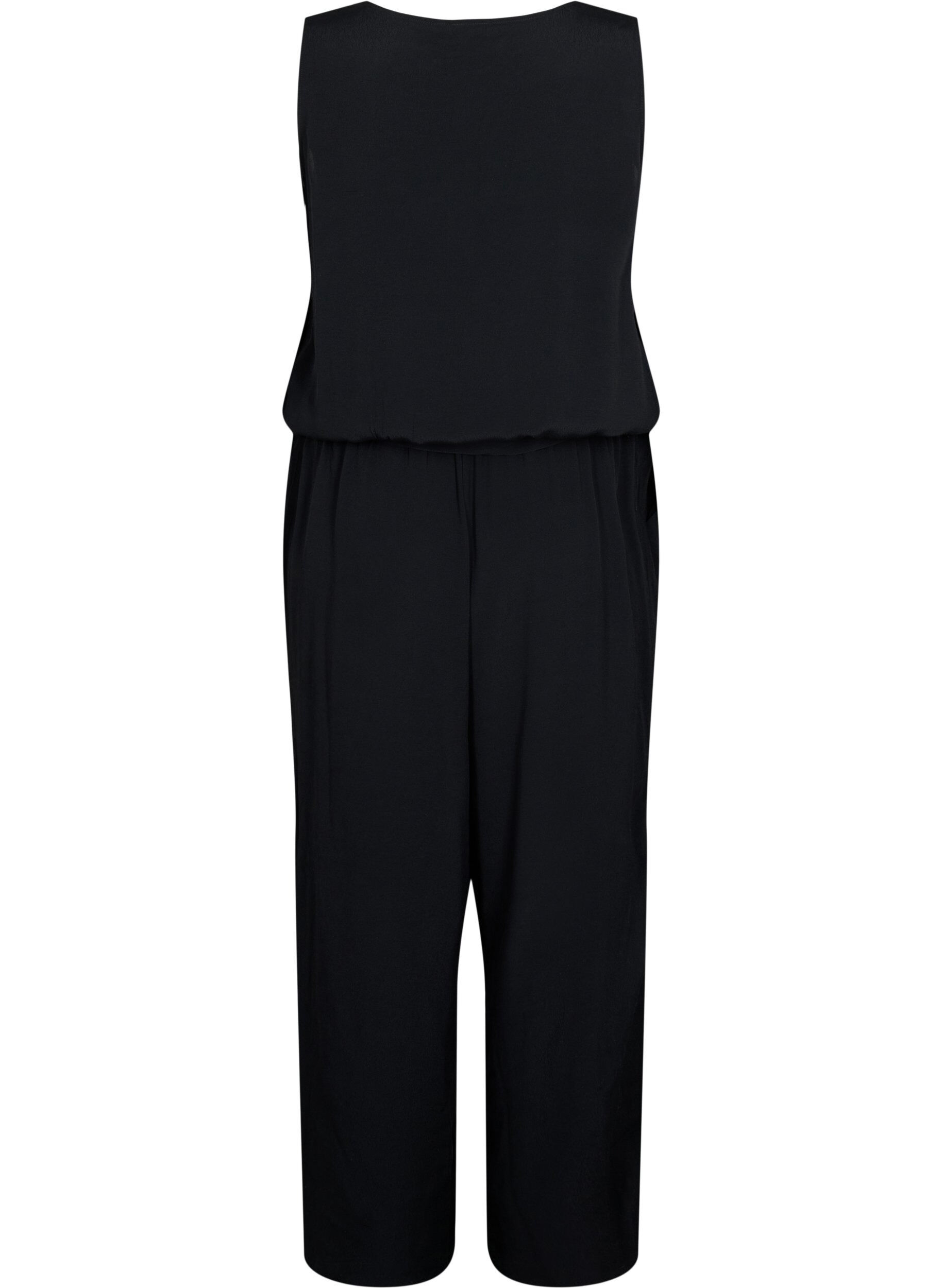 Zizzi Mouwloze jumpsuit van viscose, Black, Packshot image number 1