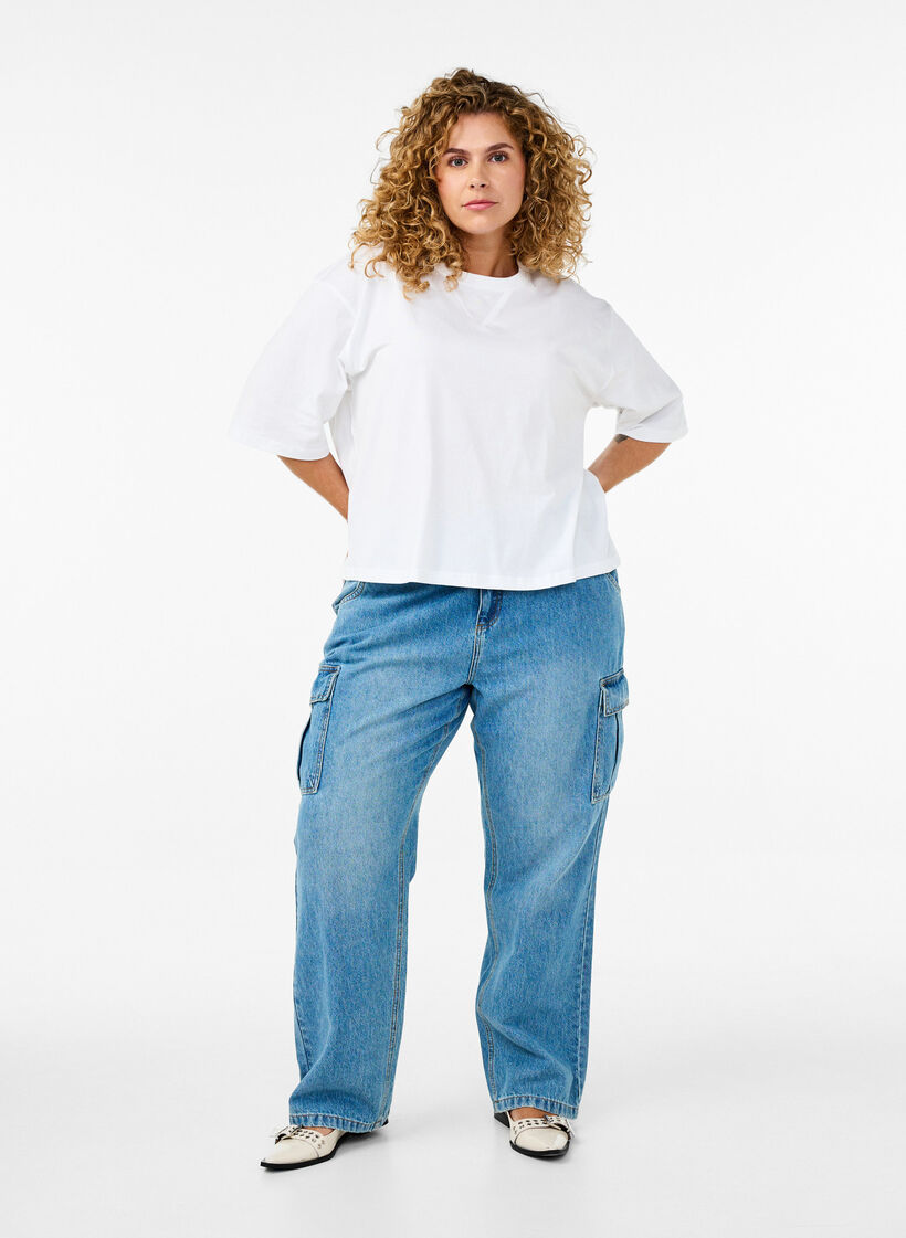 Boxy T-shirt in biologisch katoen, Wit, Model image number 1