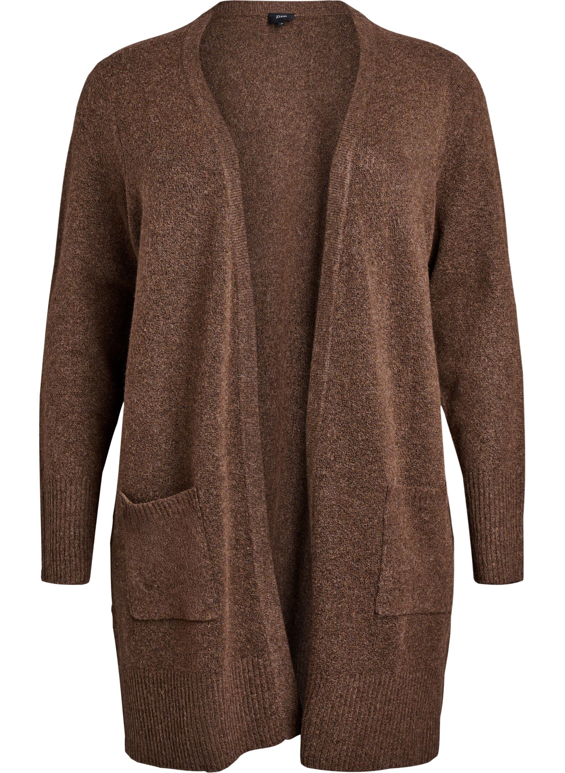 ZizziGeribd gebreid vest met zakken, Bruin, Packshot image number 0