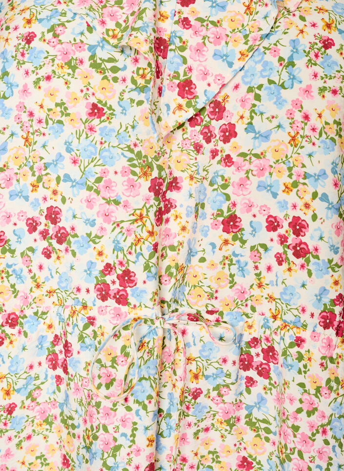 Viscose midi jurk met bloemenprint en ruches kraag, Roze, Packshot image number 2