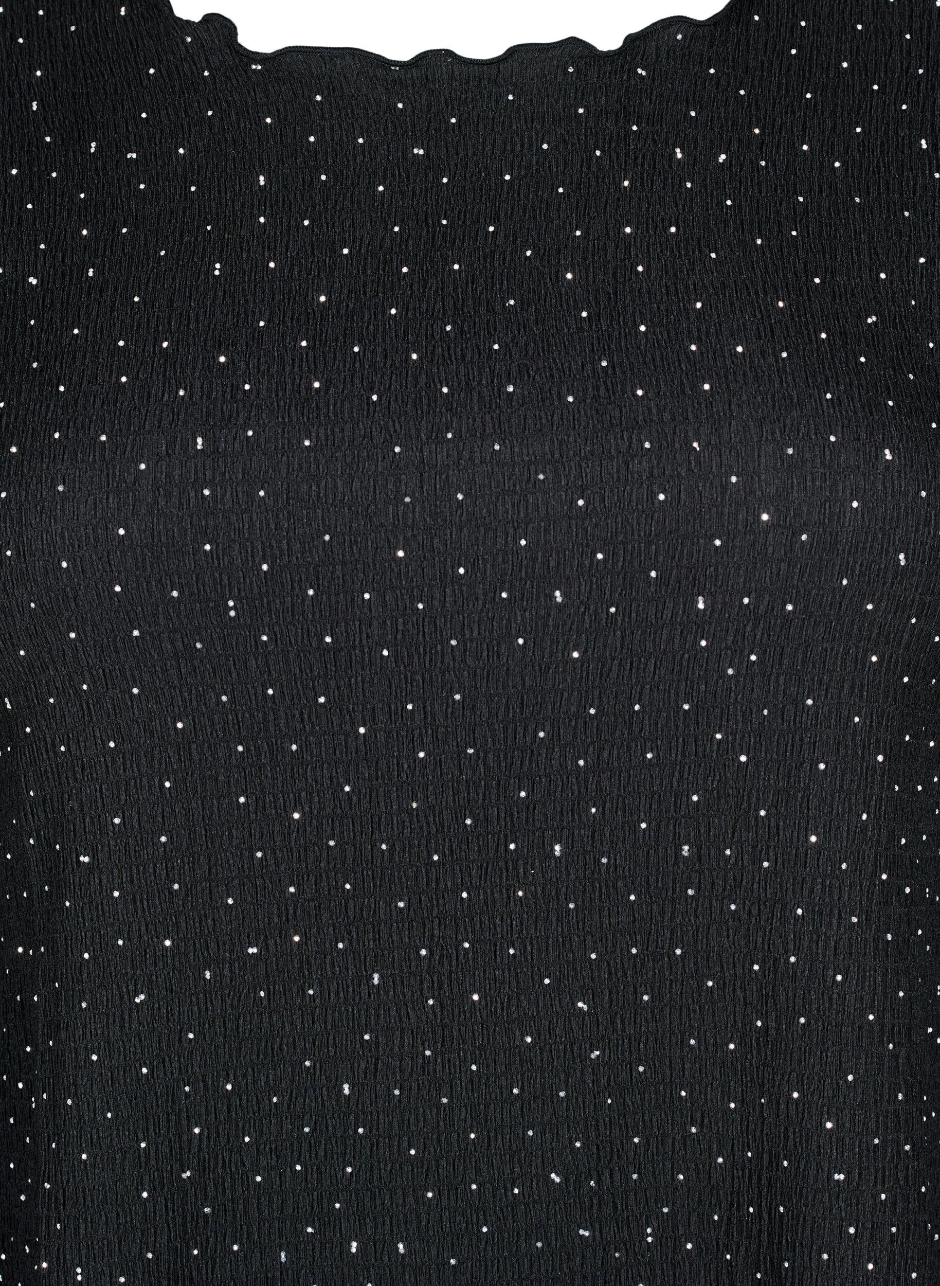 Zizzi Blouse met lange mouwen en strassstenen, Zwart, Packshot image number 2