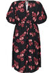 Midi-jurk met rozenprint en korte ballonmouwen, Zwart, Packshot image number 1