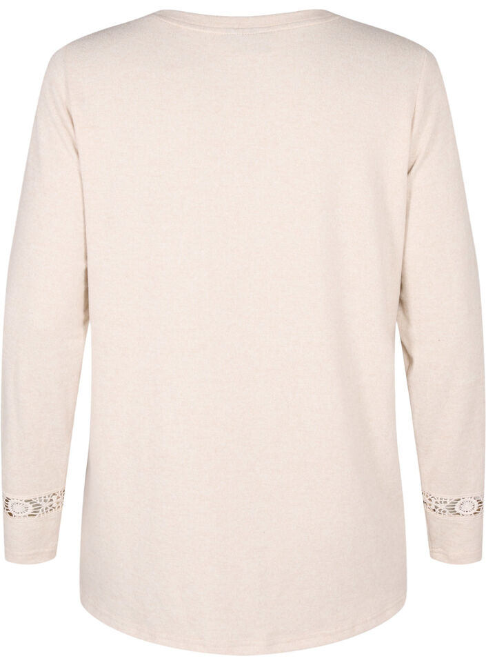 Blouse met geborduurde details en lange mouwen, Beige, Packshot image number 1