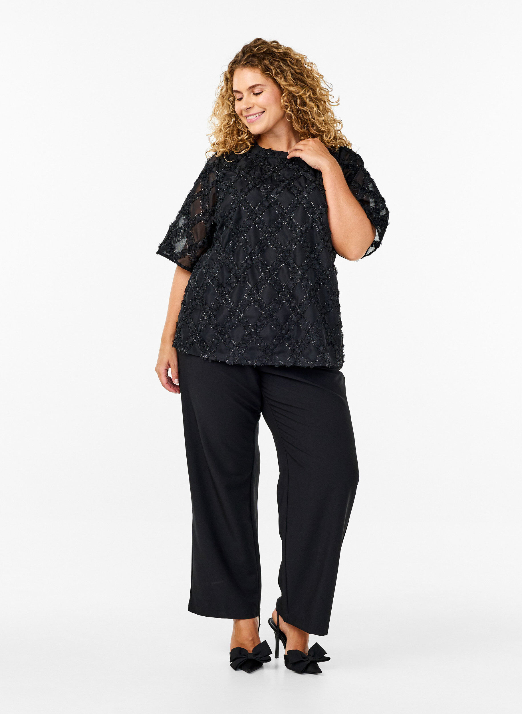 Zizzi Blouse met harlekijnpatroon, Black, Model image number 2