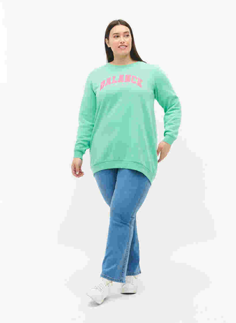 Lang sweatshirt met tekstopdruk, Neptune Green , Model image number 2
