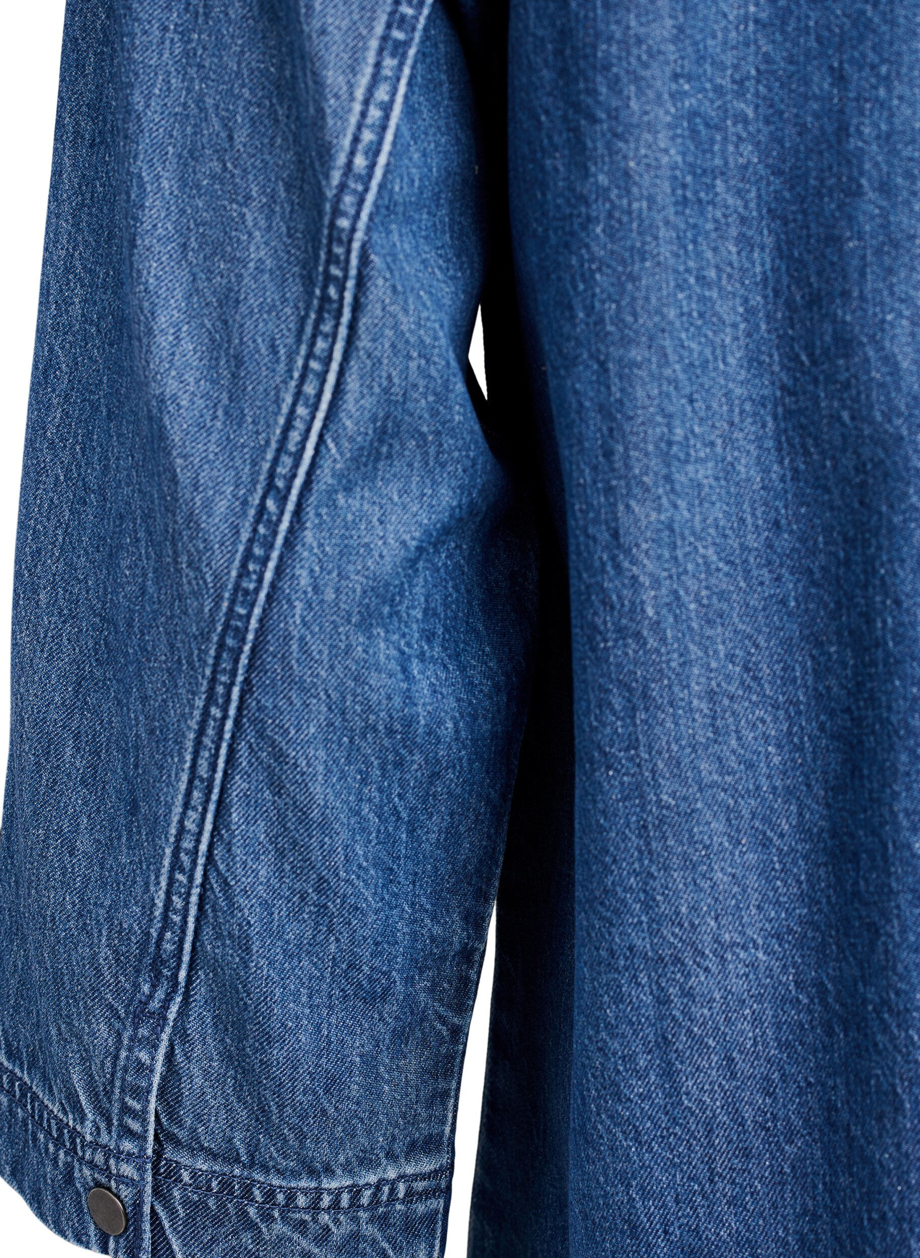 Zizzi Los denimshirt met 3/4-mouwen, Blauw, Packshot image number 3