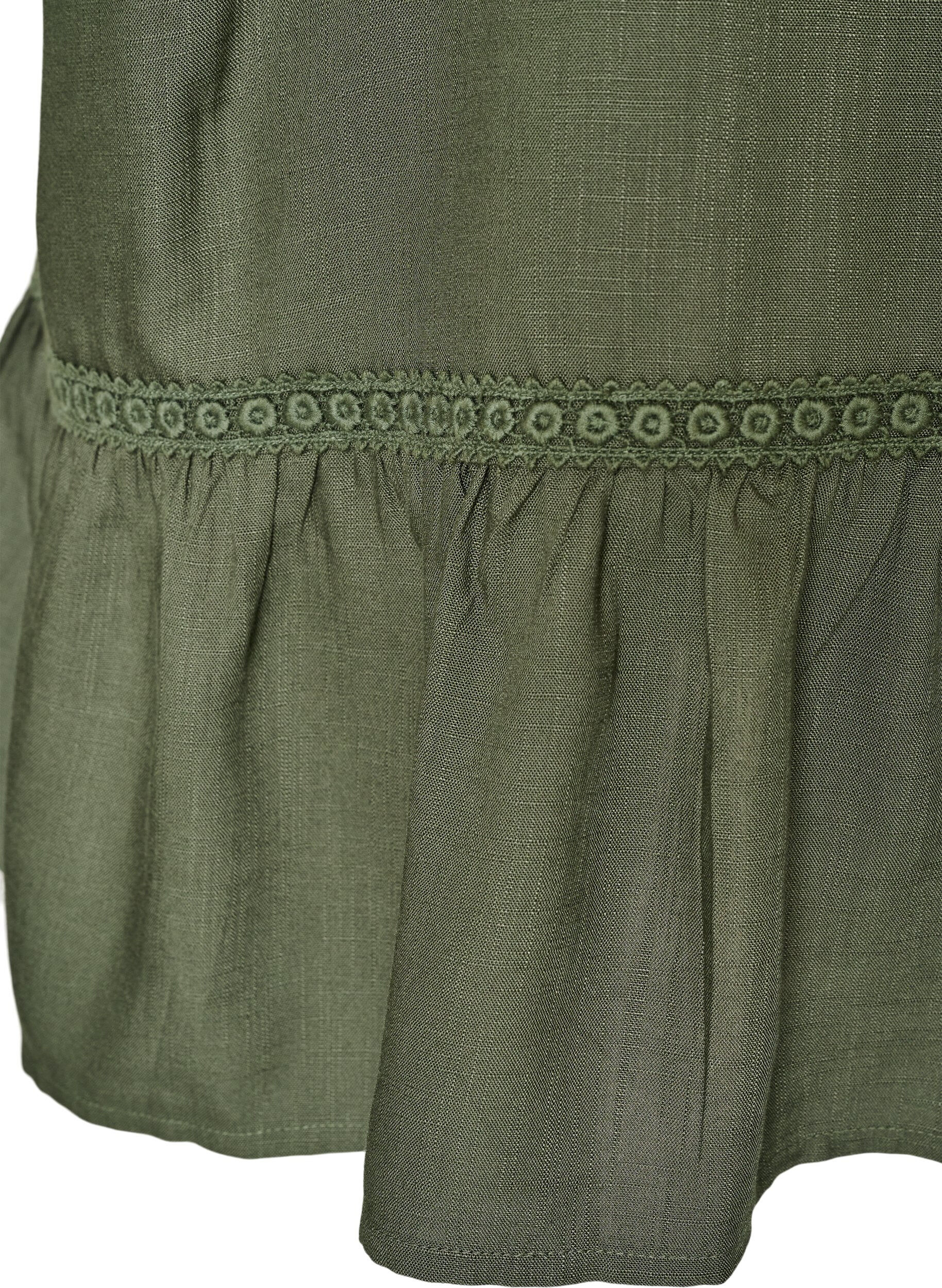 ZizziViscose tuniek met knopen en rucherand, Groen, Packshot image number 3