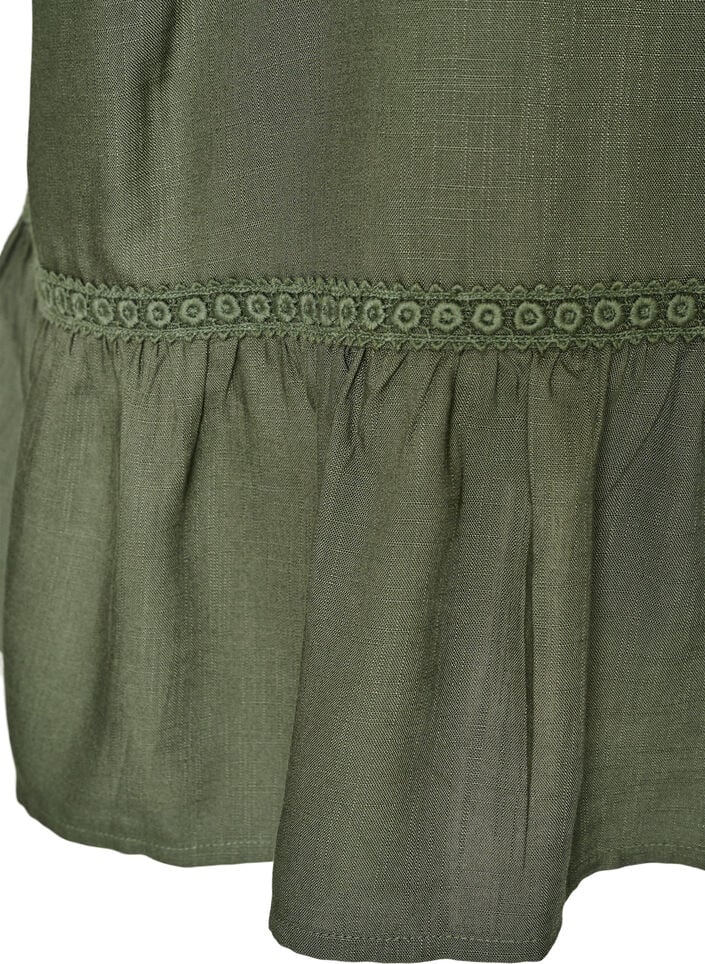 Viscose tuniek met knopen en rucherand, Groen, Packshot image number 3