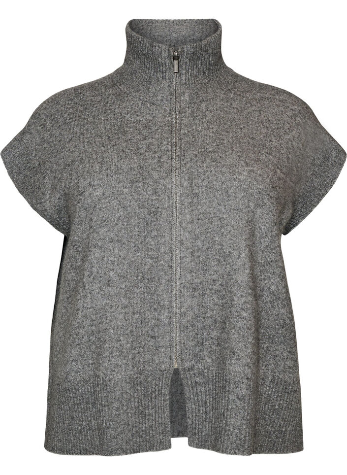 Gebreid gilet met hoge kraag en rits, Grijs, Packshot image number 0