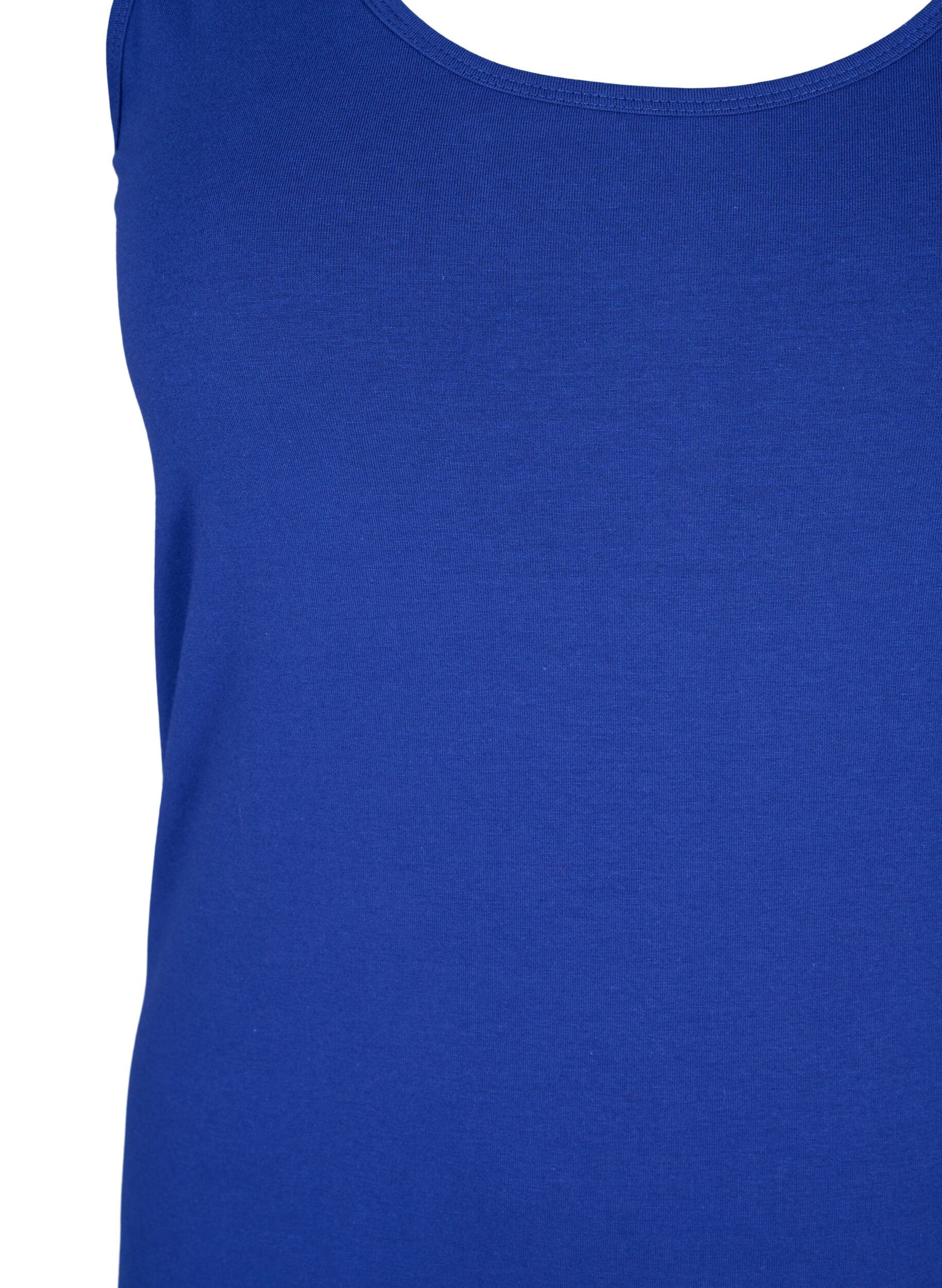 ZizziSolide kleur basis top in katoen, Blauw, Packshot image number 2