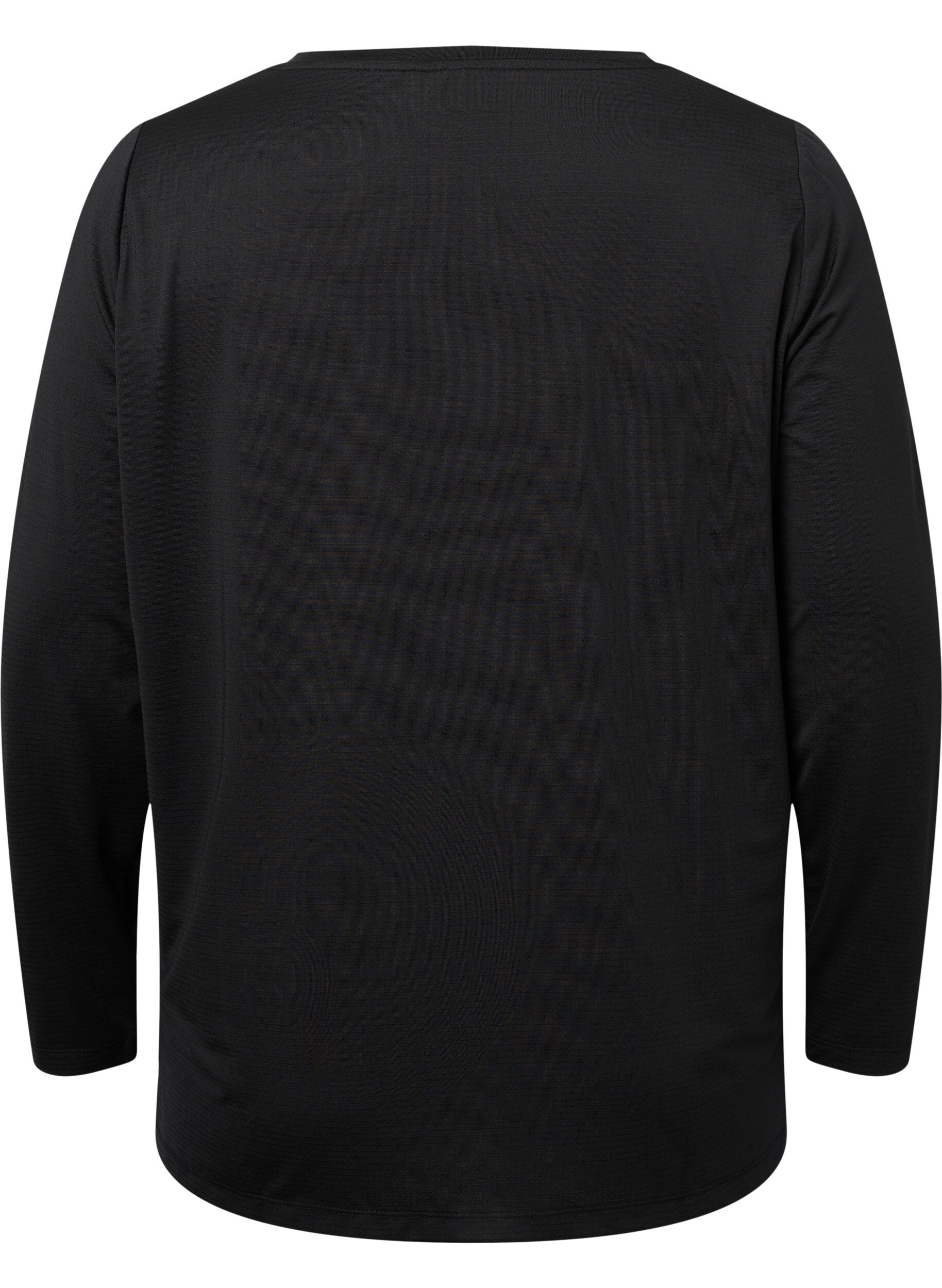 Zizzi Sportblouse met structuur en lange mouwen, Black, Packshot image number 1