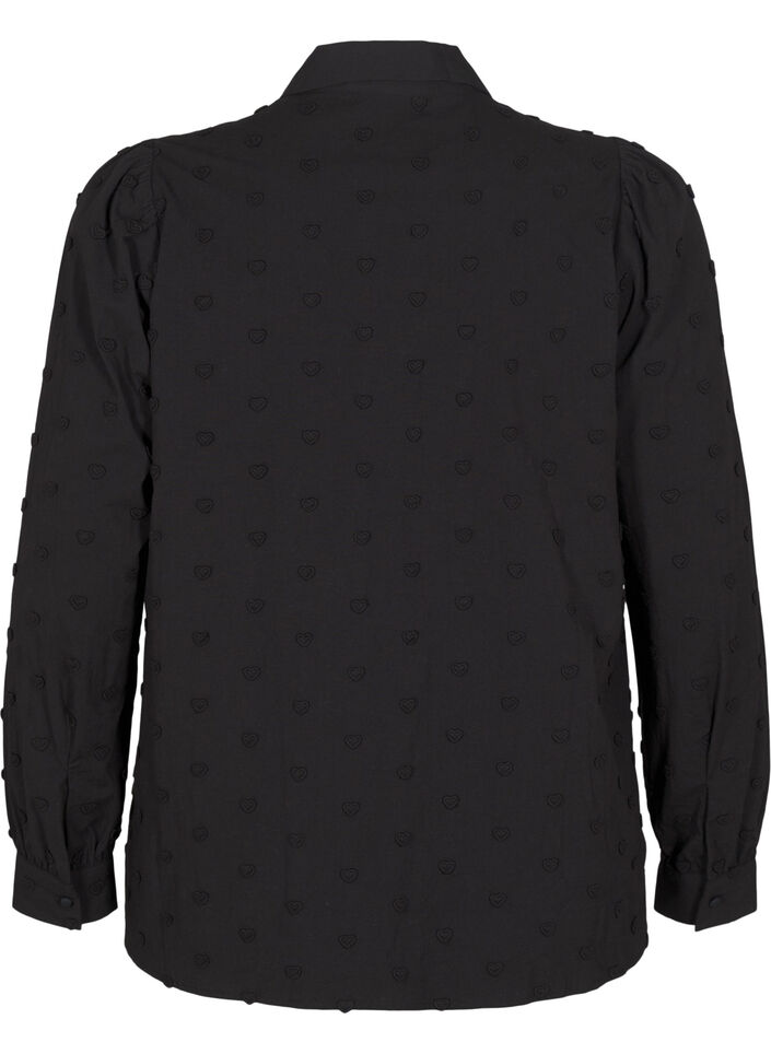 Shirt met kraag en opgenaaide hartjes, Zwart, Packshot image number 1