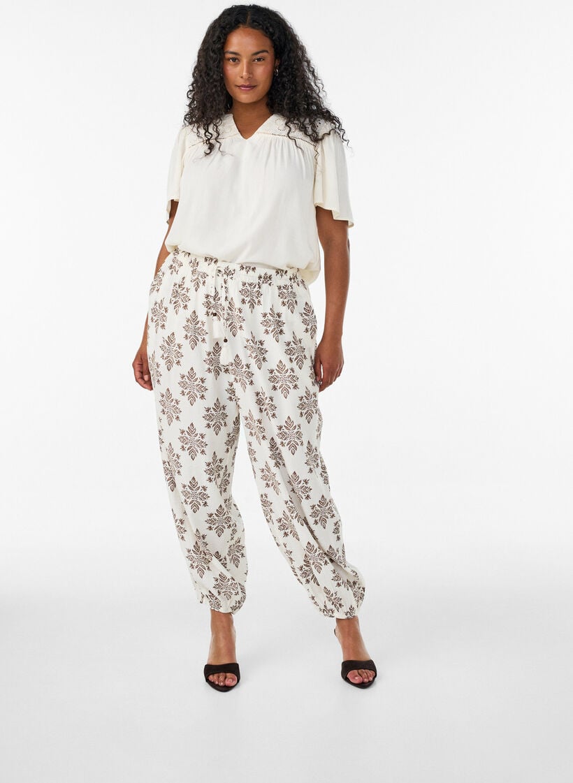 Gepatroonde ballonbroek met hoge taille, Vanille, Model image number 0