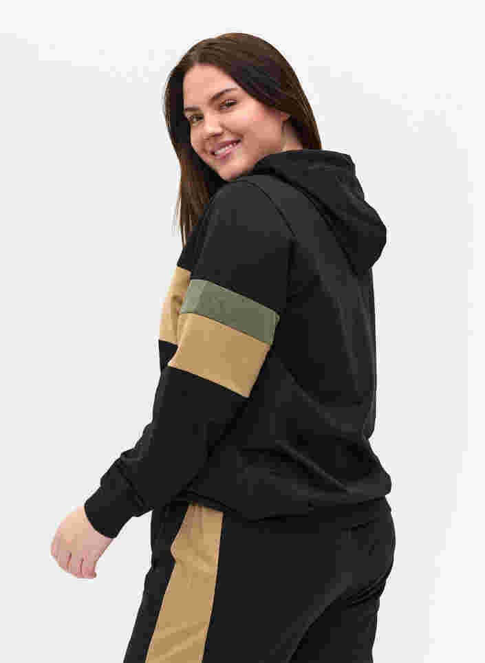 Sweatshirt met capuchon en trackdetails, Black/Camel, Model image number 1