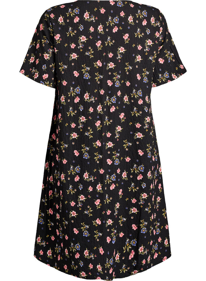 Jurk met korte mouwen en een V-hals, Zwart, Packshot image number 1