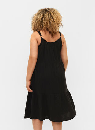 Effen katoenen strapless jurk, Black, Model image number 1