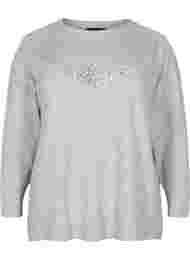 Gemêleerd gebreide blouse met pailletten, Light Grey Melange
