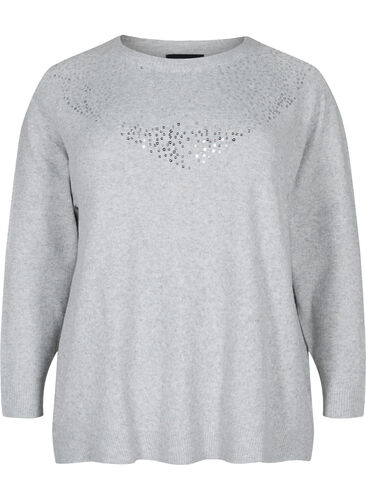 Gemêleerd gebreide blouse met pailletten, Light Grey Melange, Packshot image number 0