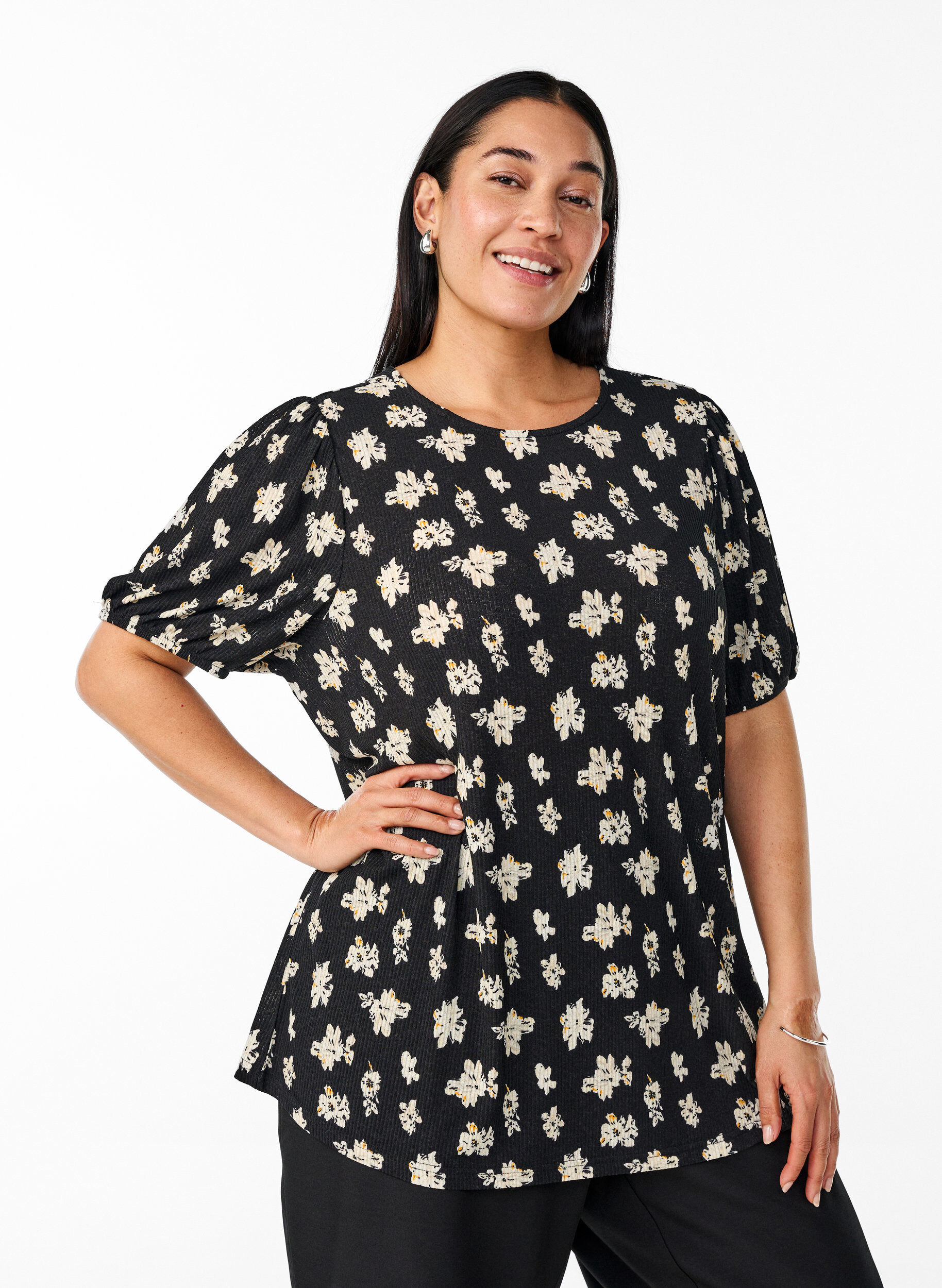 Zizzi Blouse met korte mouwen, Zwart, Model image number 0