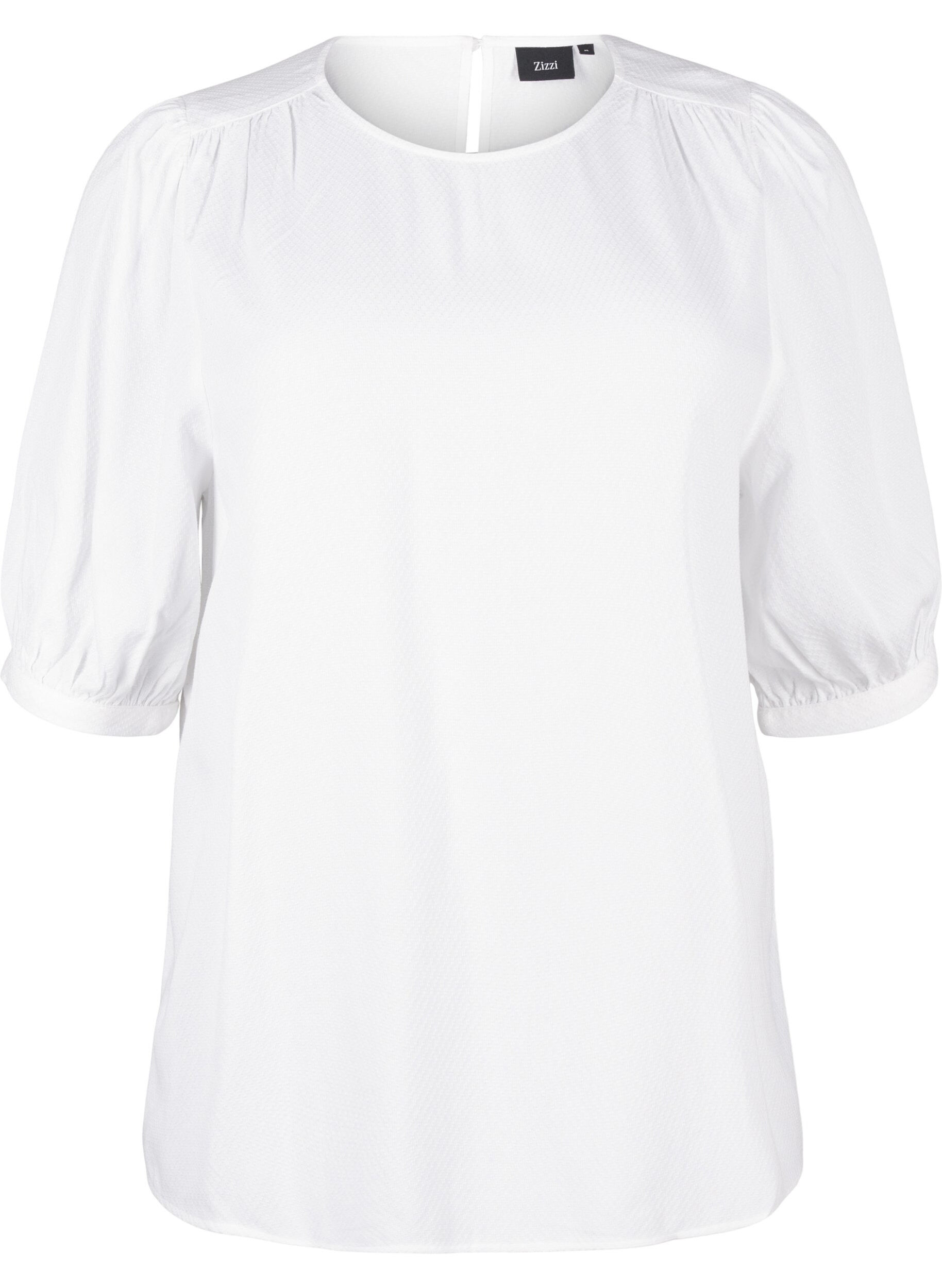 Zizzi Blouse van viscose met halflange mouwen, Bright White, Packshot image number 0