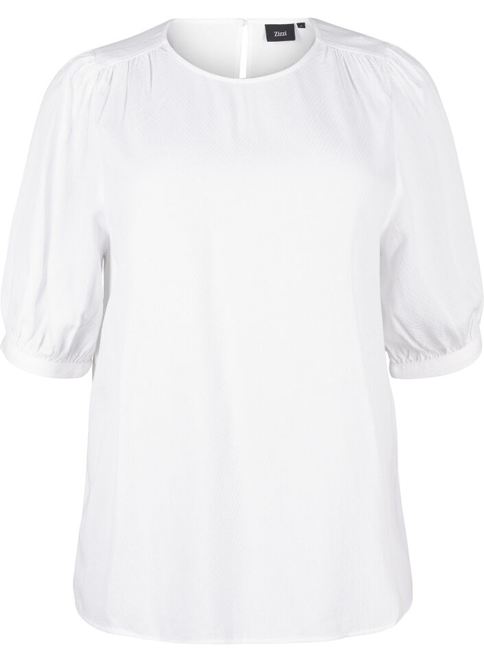 Blouse van viscose met halflange mouwen, Bright White, Packshot image number 0