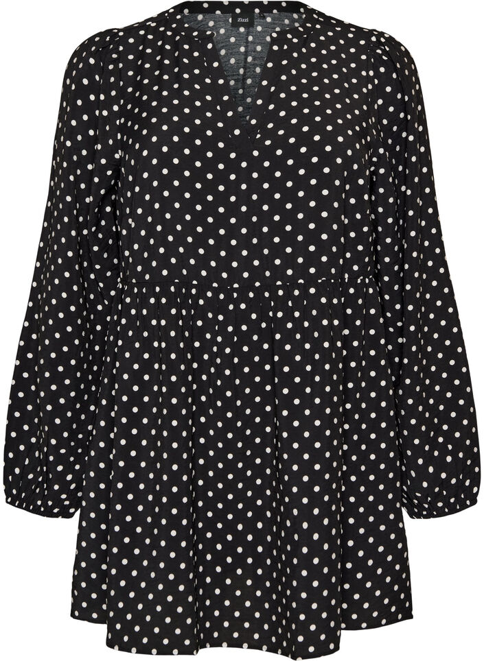 Tuniek met stippen, empirelijn en A-lijnvorm, Zwart, Packshot image number 0
