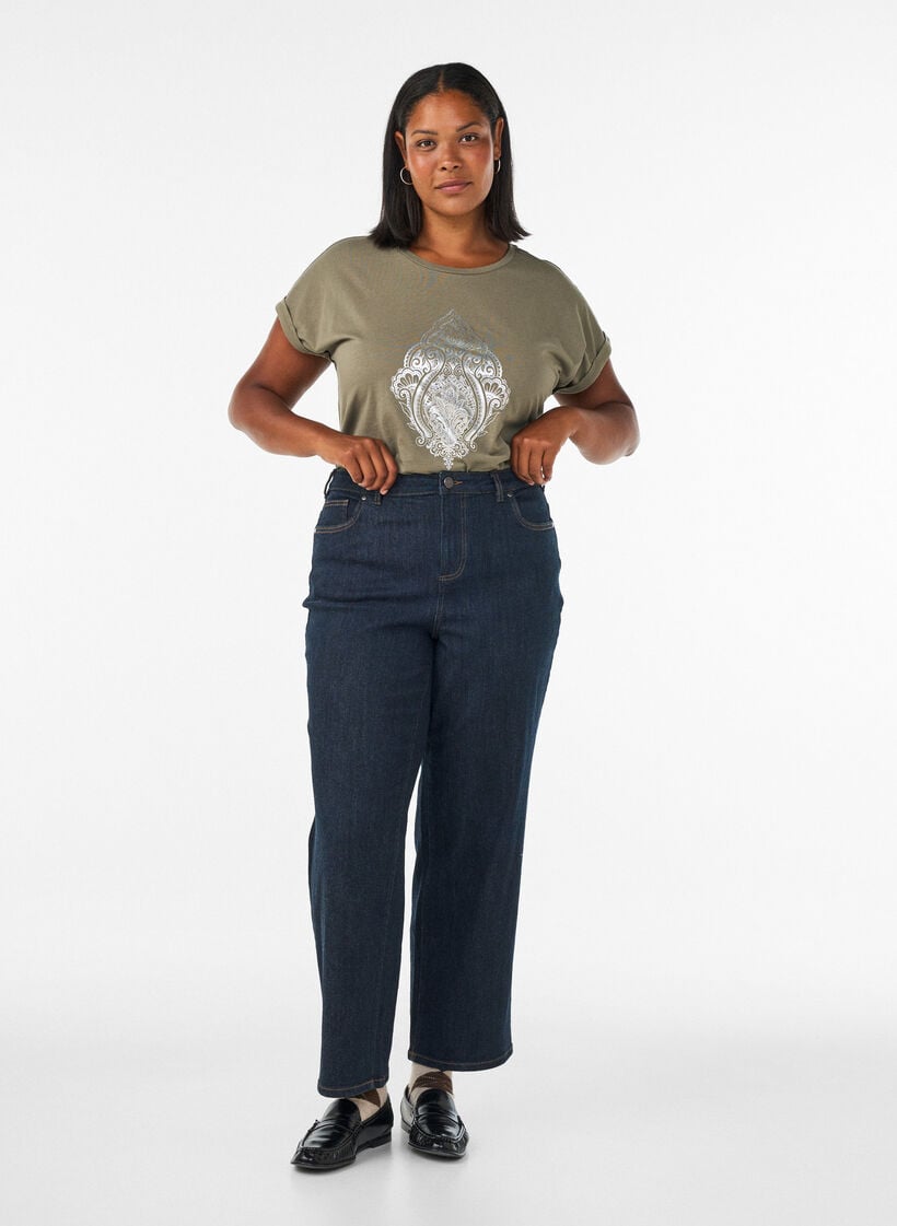 T-shirt met decoratieve print aan de voorkant, Groen, Model image number 1