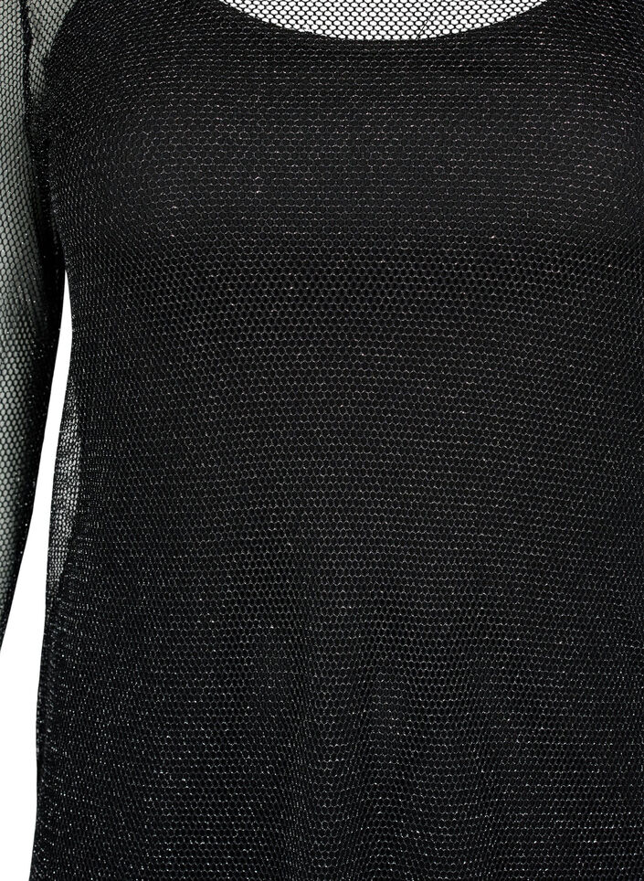 Net-jurk met lange mouwen, Black w. Silver, Packshot image number 2