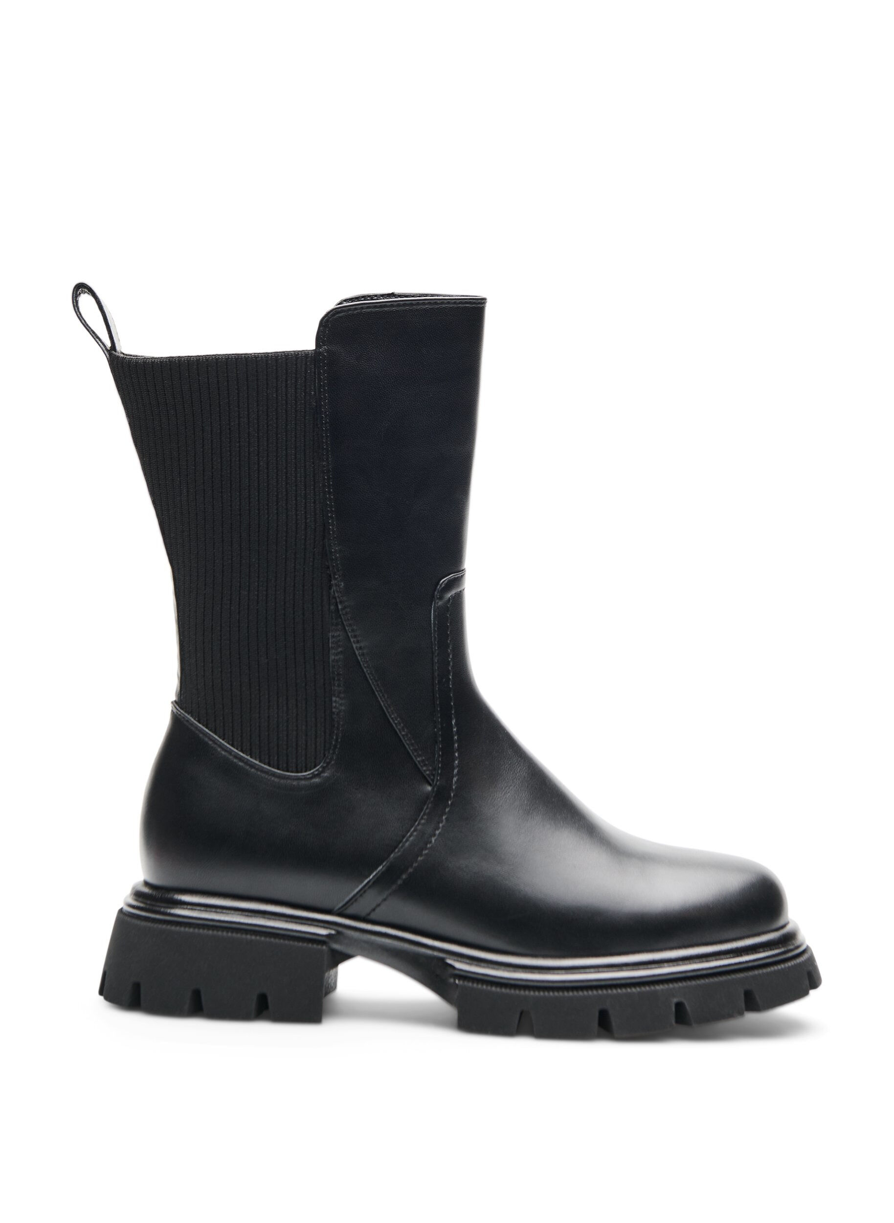 ZizziChelsea boot met een chunky zool en geribde panelen, Zwart, Packshot image number 0