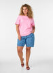 Katoenen T-shirt met golvende contrasterende randen, Roze, Model image number 1