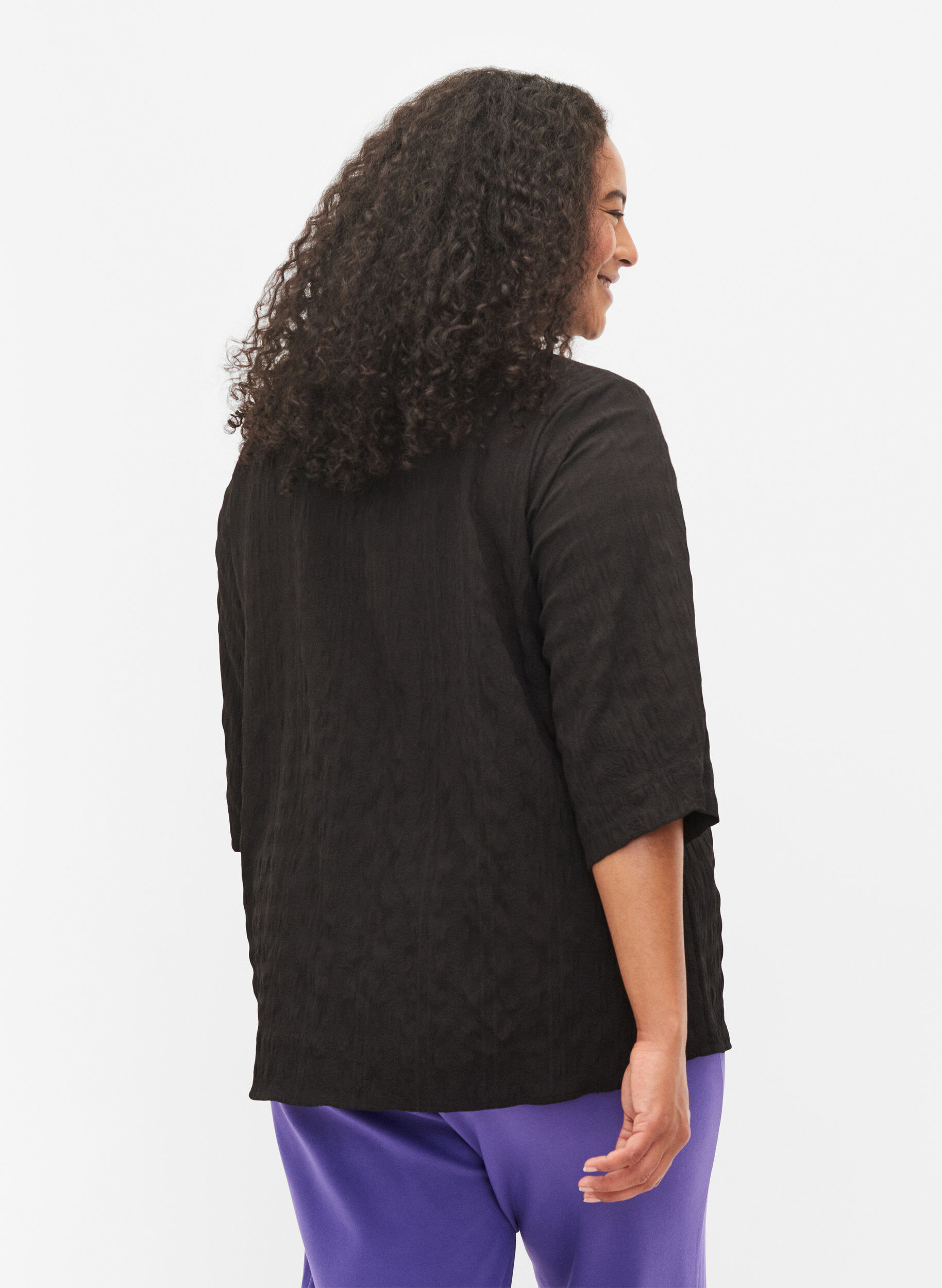 Zizzi Blouse met hoge hals en 3/4 mouwen, Black, Model image number 1