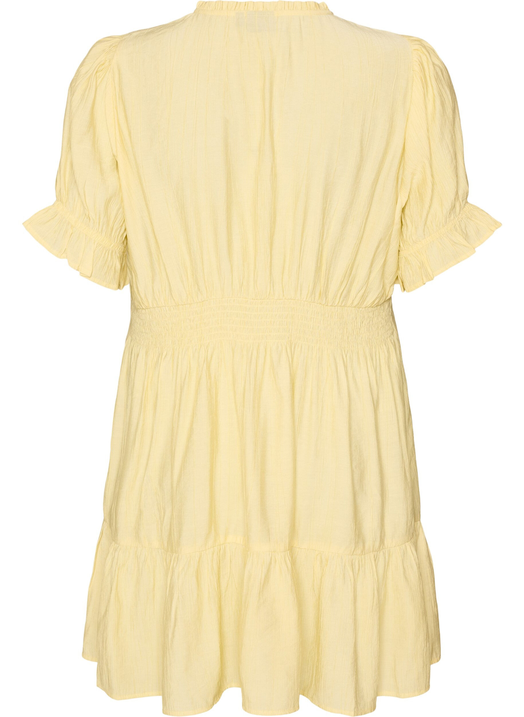 ZizziKorte viscose jurk met ruchesdetails, Geel, Packshot image number 1