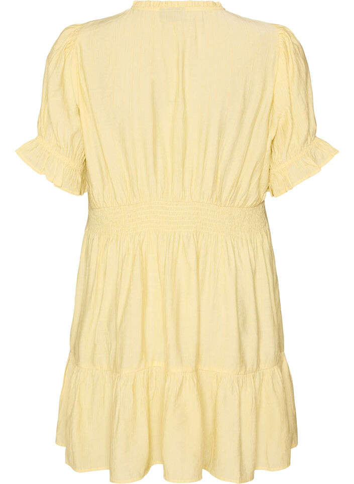 Korte viscose jurk met ruchesdetails, Geel, Packshot image number 1
