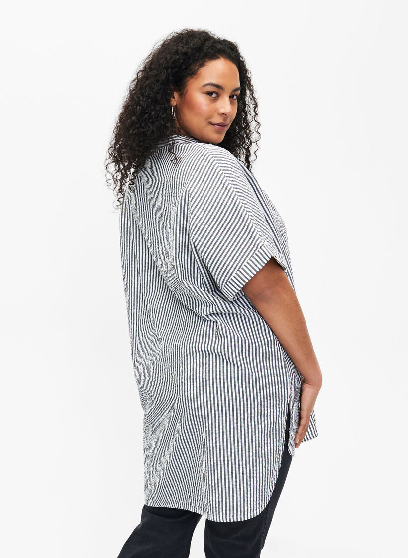 Gestreept overhemd met borstzakken, White/Black Stripe, Model image number 1