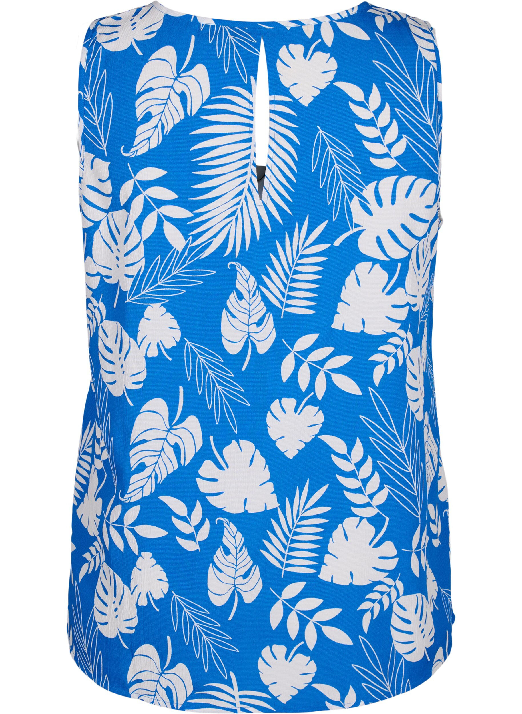 Zizzi Flash - Mouwloze top met print, Blauw, Packshot image number 1