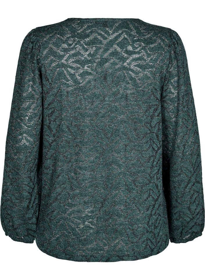 Blouse met lange mouwen met glitter en patroon, Groen, Packshot image number 1