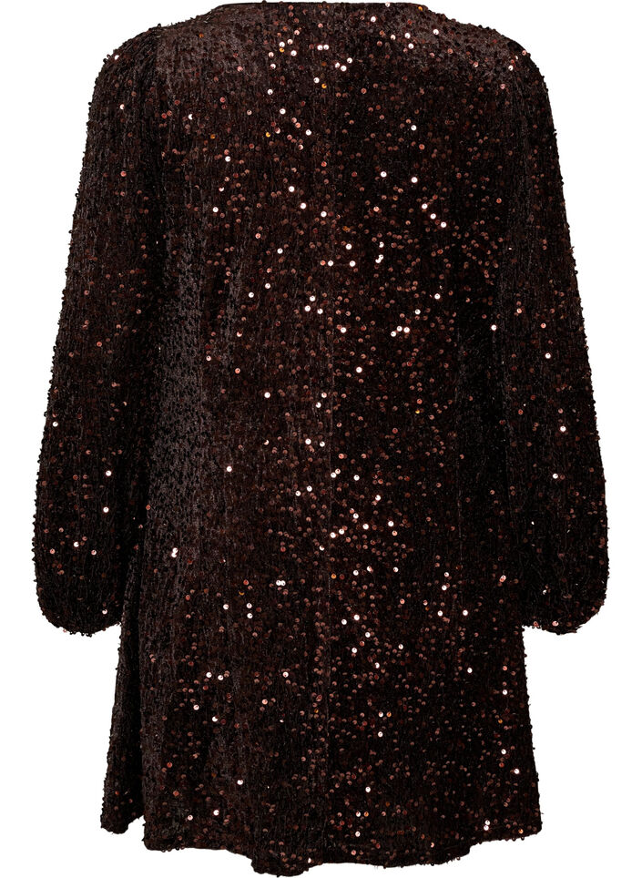 Korte jurk met pailletten in A-lijnvorm, Bruin, Packshot image number 1