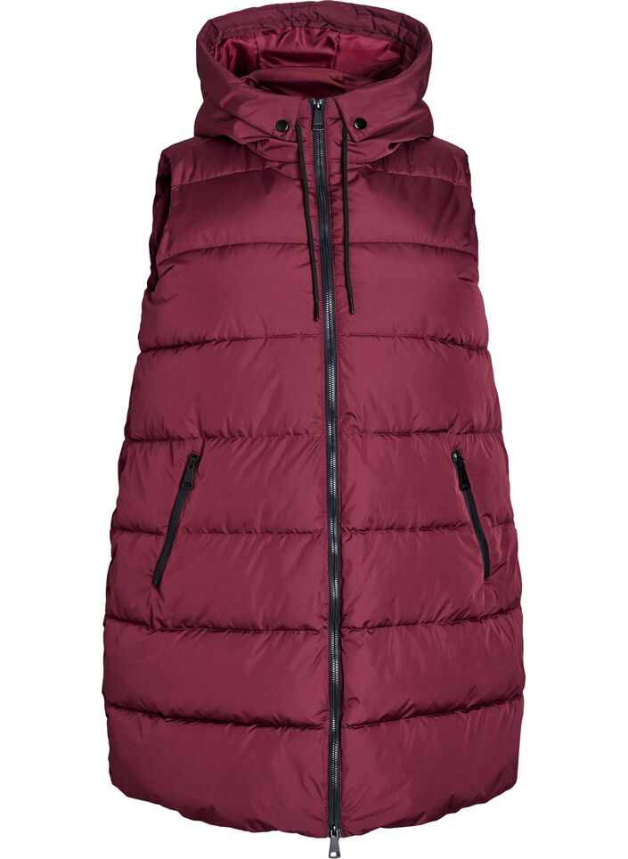Lange vest met capuchon en zakken, Rood, Packshot image number 0