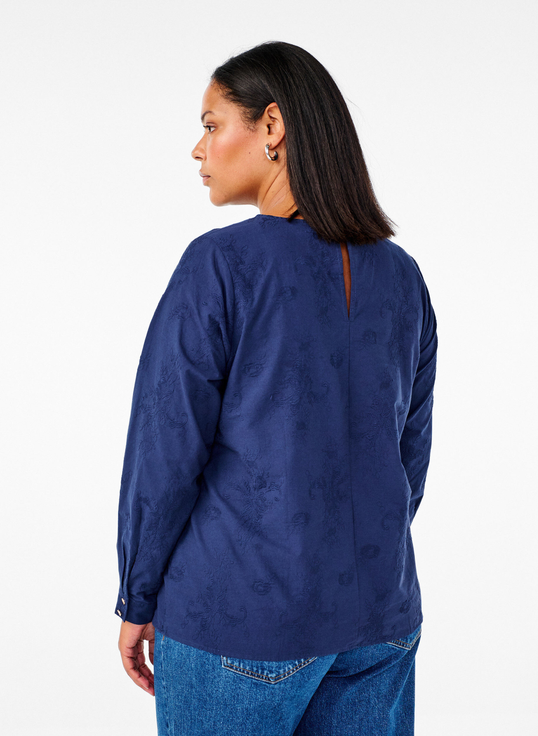 Zizzi Blouse met lange mouwen en borduurwerk, Blauw, Model image number 2