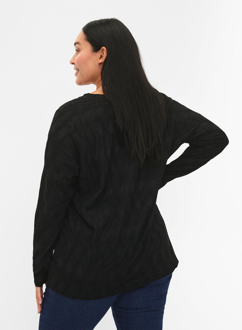 FLASH - Blouse met lange mouwen en structuur, Black, Model image number 1