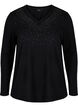 Blouse met similisteen en lange mouwen, Black, Packshot image number 0