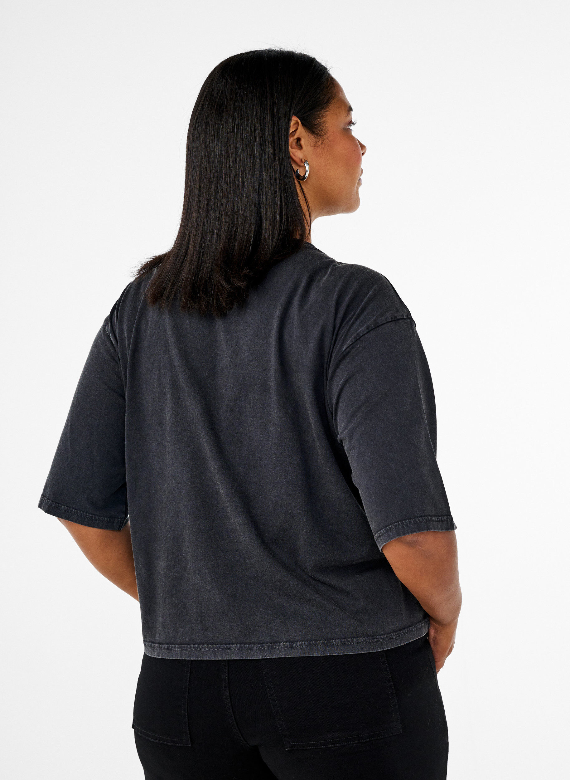 Zizzi Boxy T-shirt in biologisch katoen, Grijs, Model image number 2