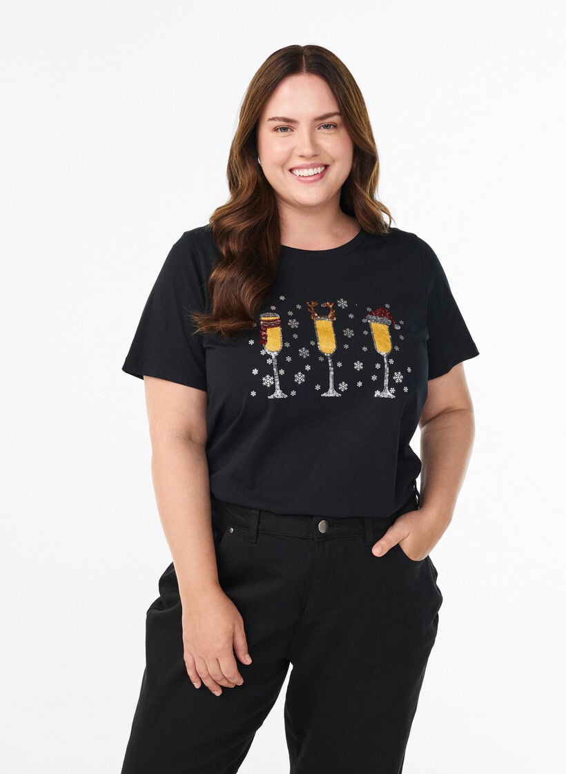 Kerst T-shirt van biologisch katoen, Zwart, Model image number 0