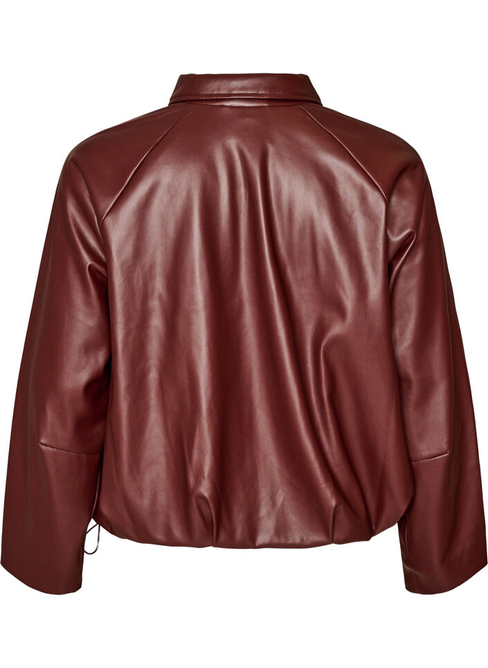 Imitatieleer bomberjack met een zoom met trekkoord, Bruin, Packshot image number 1